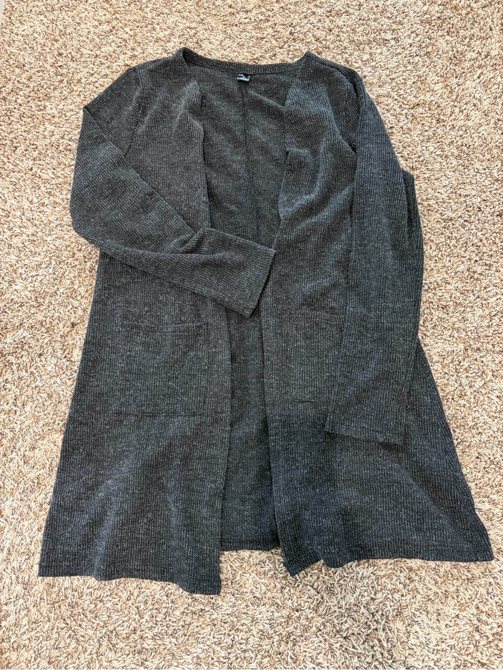 SHEIN Dark Gray Ribbed Open Front Long Cardigan
